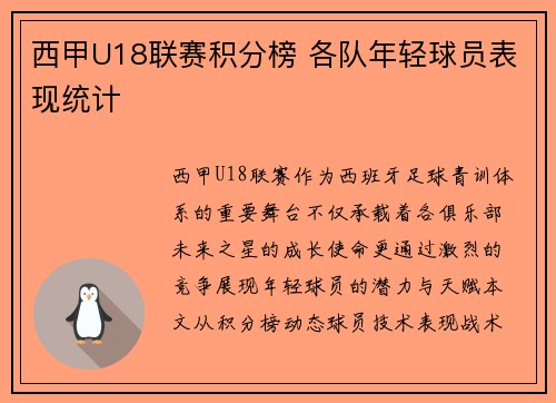 西甲U18联赛积分榜 各队年轻球员表现统计
