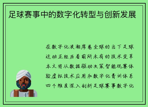 足球赛事中的数字化转型与创新发展